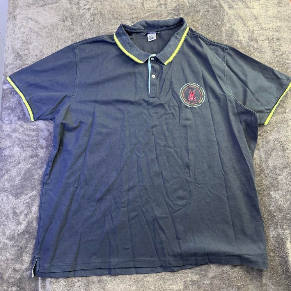 Psycho Bunny Polo Shirt Men's 5 XLT Navy Pique Cotton Skull Logo